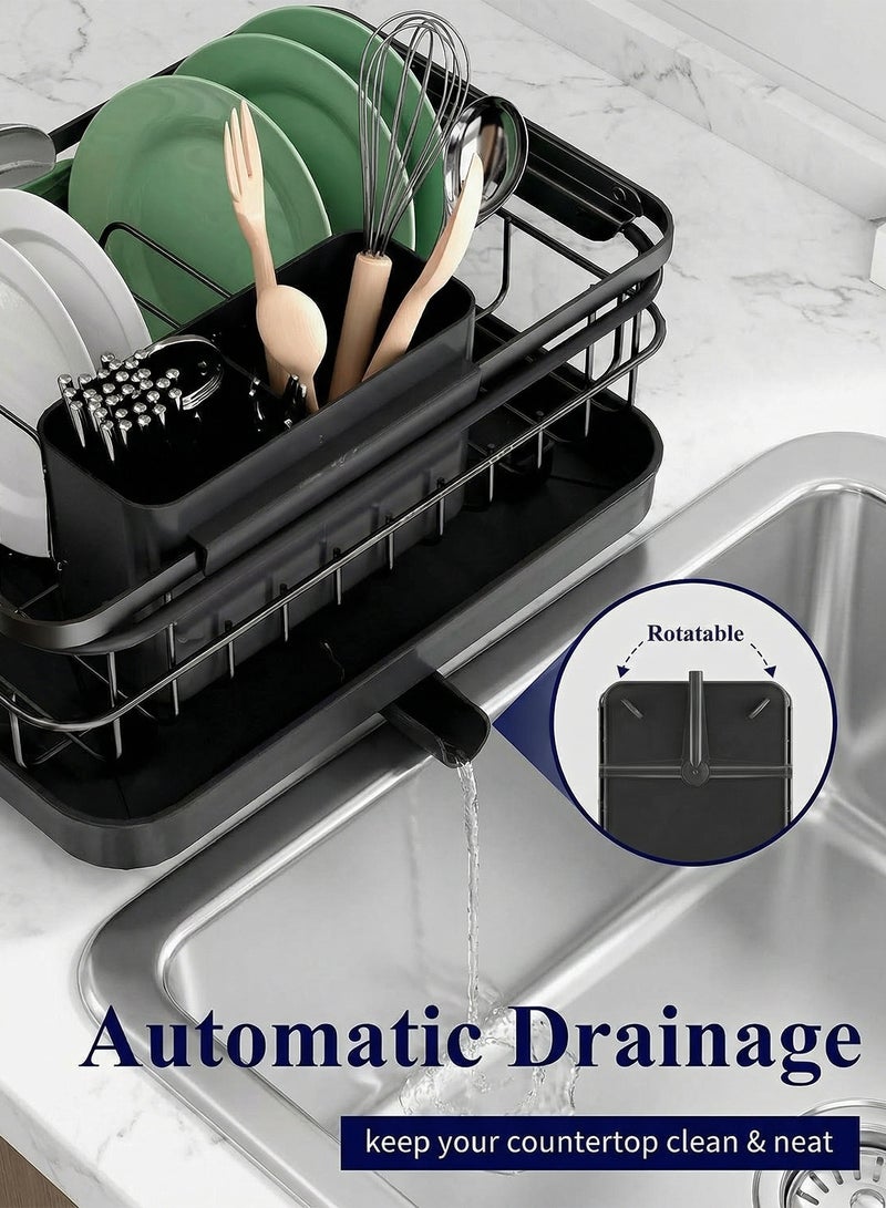 KOOKNA Dish Drying Rack, Dish Drainer, Kitchen Sink Organizer, Rustproof Stainless Steel Dish Rack with Drainboard, Space Saving Kitchen Storage for Home, Apartments, and Offices, Black - Image 4